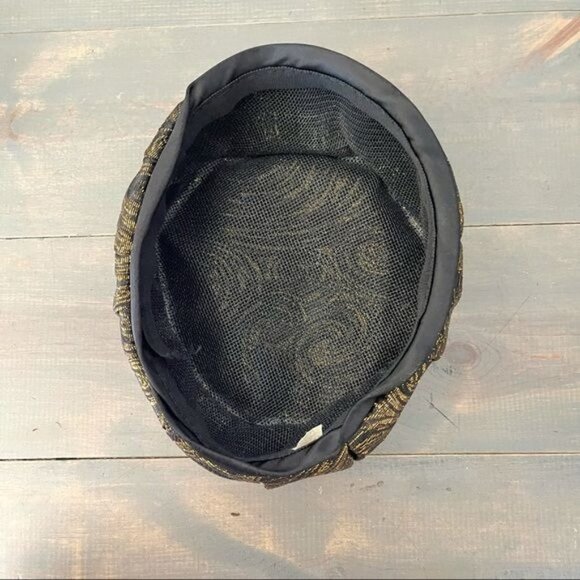 Vintage Pillbox Hat Shiny Gold and Black Satin